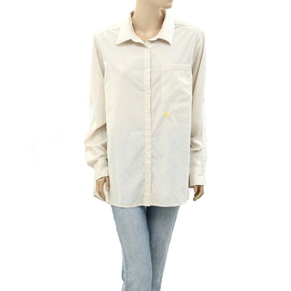 Kerri Rosenthal Mia Shirt Quilted Patch Top Buttondown Poplin Cotton XL 267761